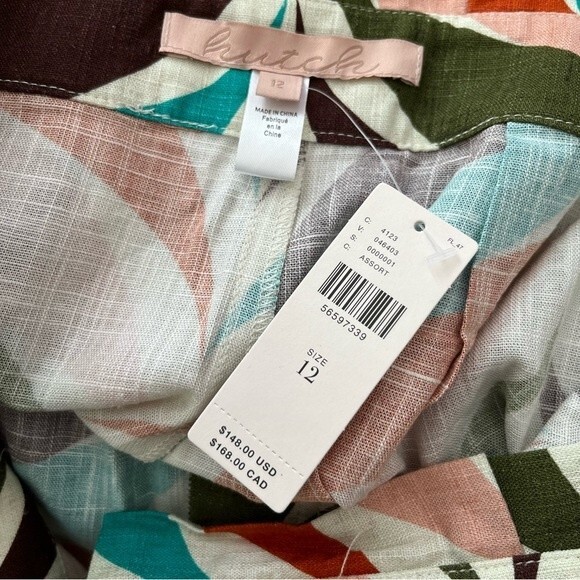 Anthropologie Hutch Raven Printed Tapered Trousers Women's Size 12 Linen Pants - Picture 9 of 10